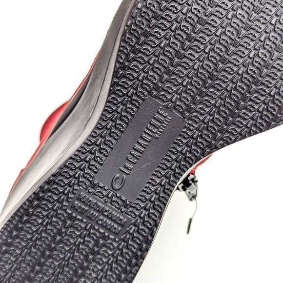 La Canadienne Women Tina Red Suede Wedge Ankle Zip Boots size 7 - Picture 6 of 10